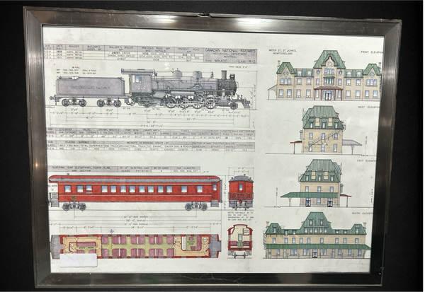 Vintage Train blueprint Framed