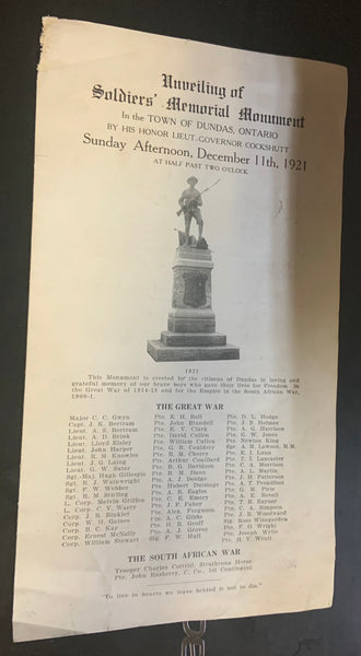 Soldiers memorial pamphlet 1921